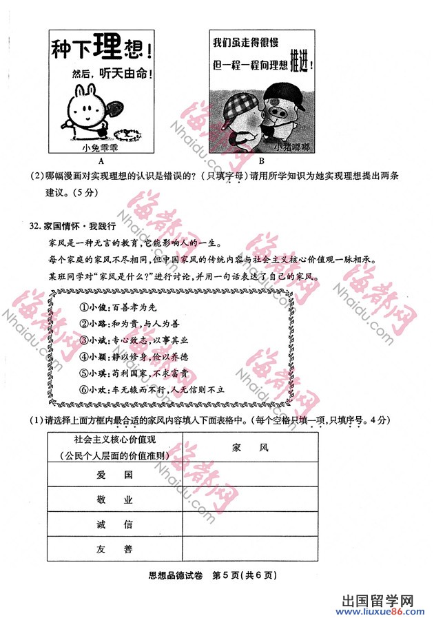 2014福州中考政治答案 2014福州中考政治試題及答案 圖片版